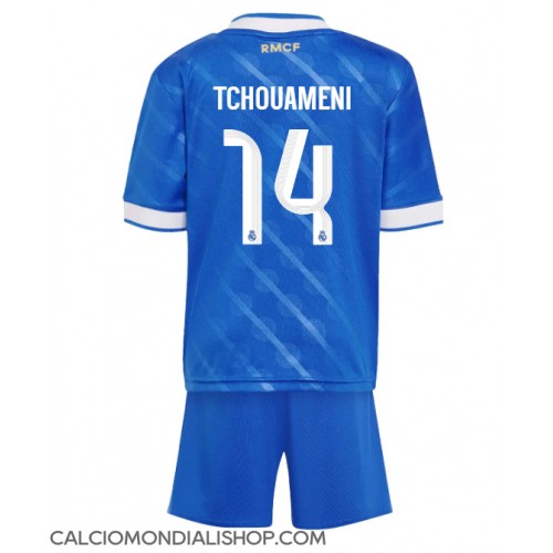 Maglie da calcio Real Madrid Aurelien Tchouameni #14 Terza Maglia Bambino 2025-26 Manica Corta (+ Pantaloni corti)